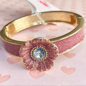Betsey Johnson Pink Flower/Glitter Bangle NWT